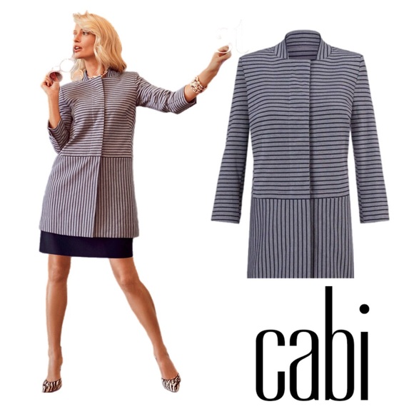 CAbi Gray Trench with Striped Pattern Car Coat - Picture 1 of 12